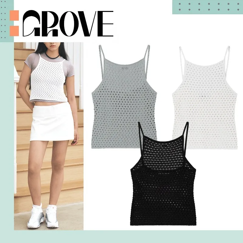 GROVE  |Sleeveless Halter Neck Plain Cotton Logo Tanks & Camisoles