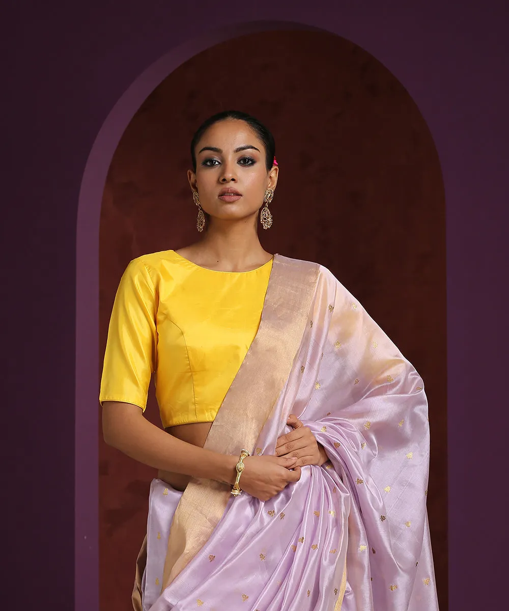 Handcrafted Yellow Pure Silk Blouse with Round Neckline