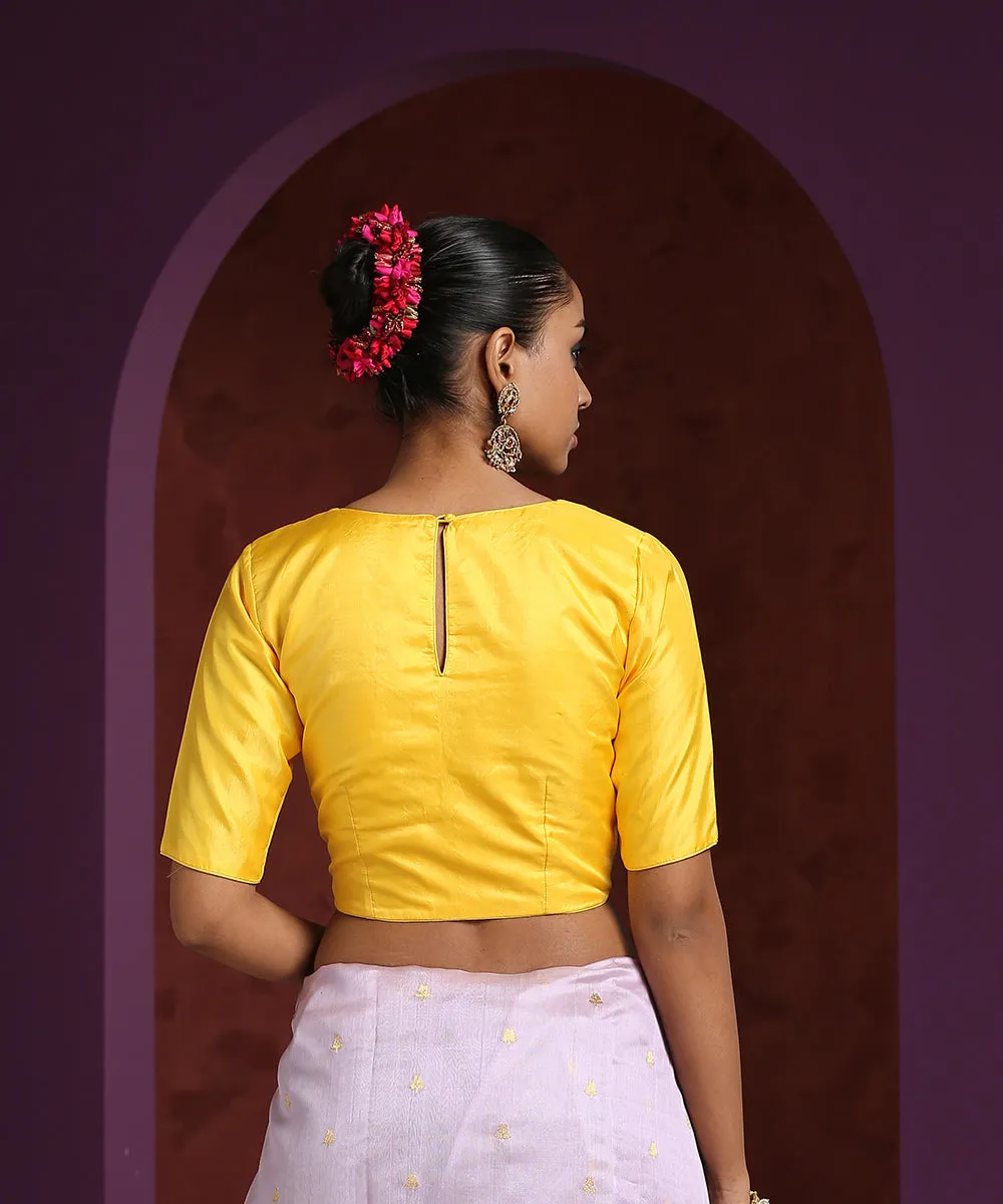 Handcrafted Yellow Pure Silk Blouse with Round Neckline