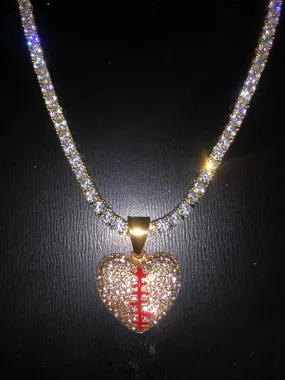 Heart Stitch on Thin Bling Chain (gold with Clear stones)