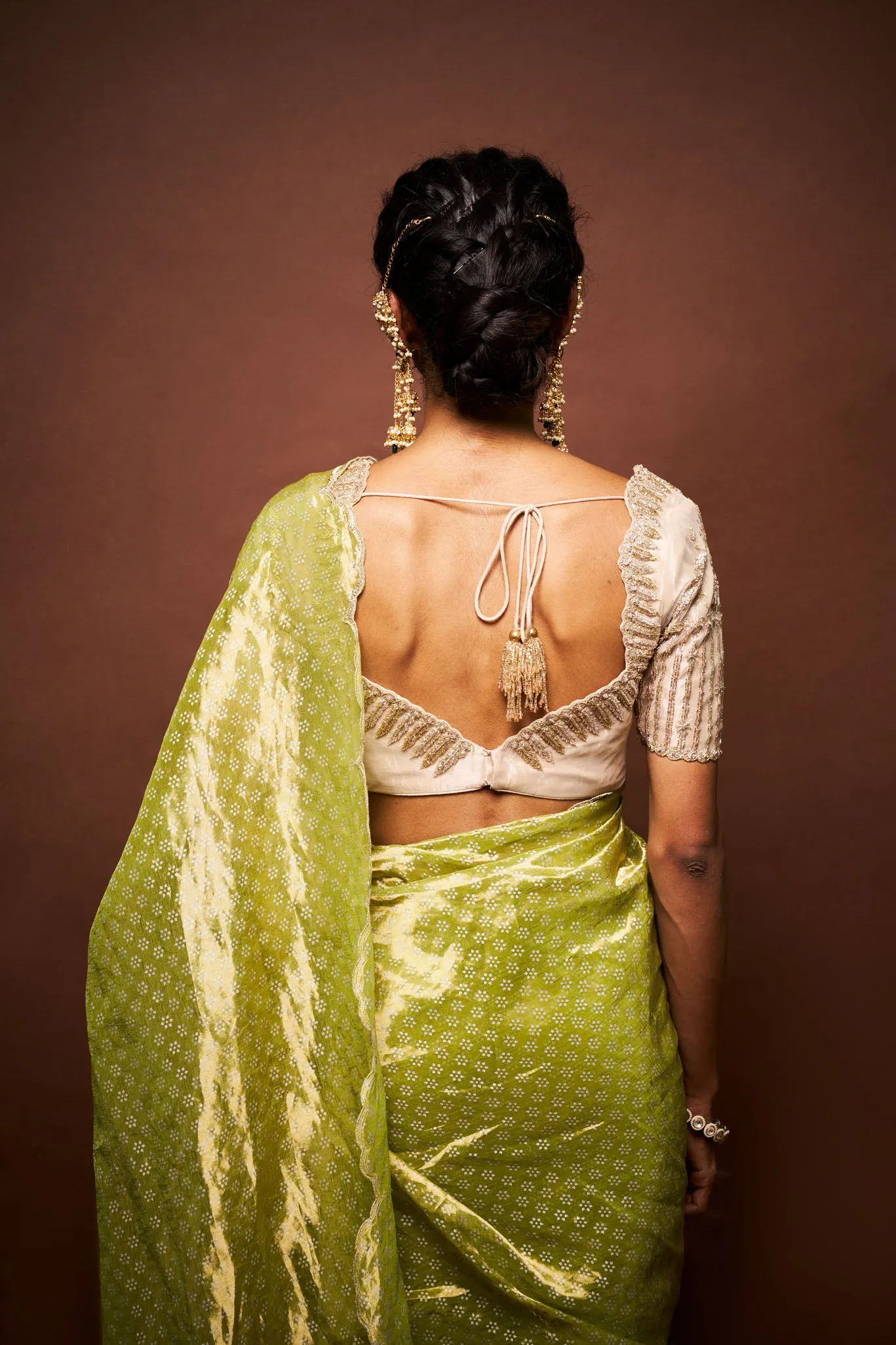 Ishara printed tissue saree with blouse- apple green