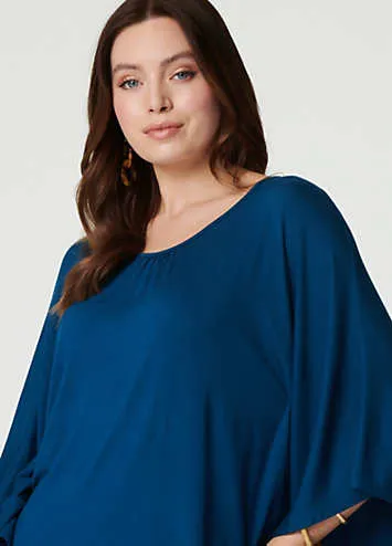 Izabel London Blue Plain Round Neck Three-Quarter Length Sleeve Batwing Top | Grattan