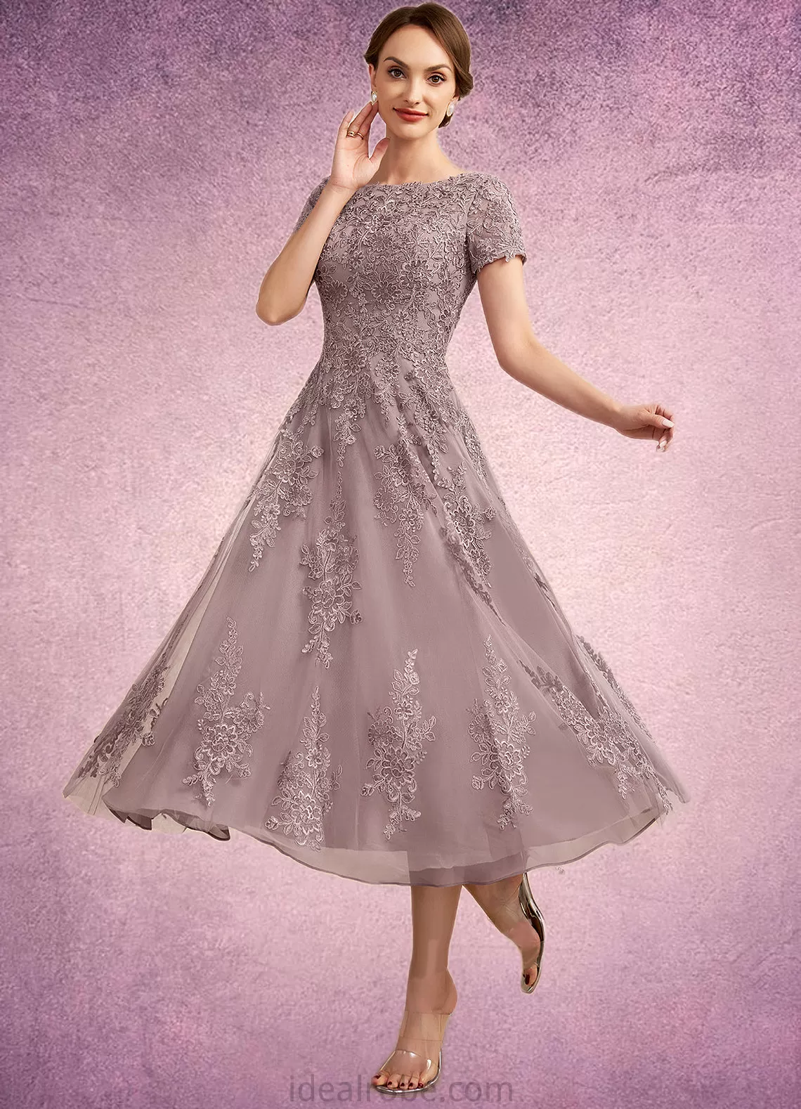 Jocelynn A-Line Scoop Neck Tea-Length Tulle Lace Mother of the Bride Dress STK126P0014538