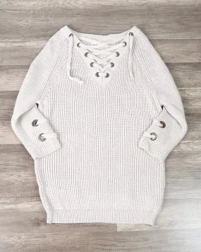 Lace Up Grommet Sweater in Blush