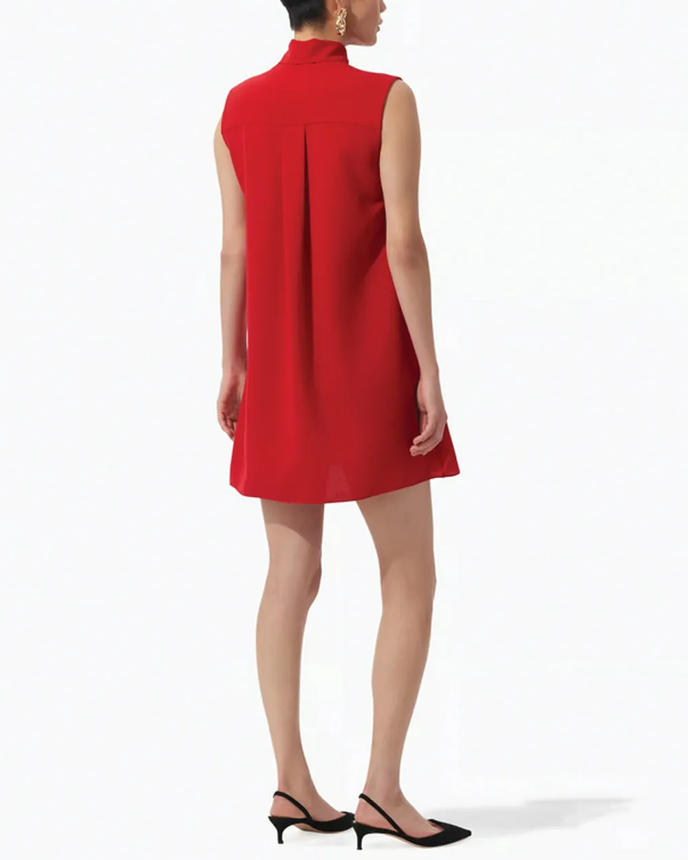 Lacquer Red Pintuck Tie Neck Dress