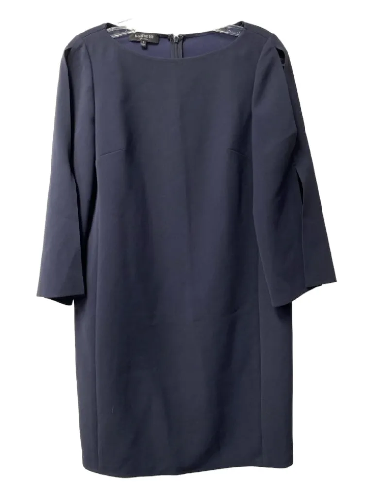 Lafayette 148 Size P Navy Acetate Round Neck Long Sleeve Knee Length Dress