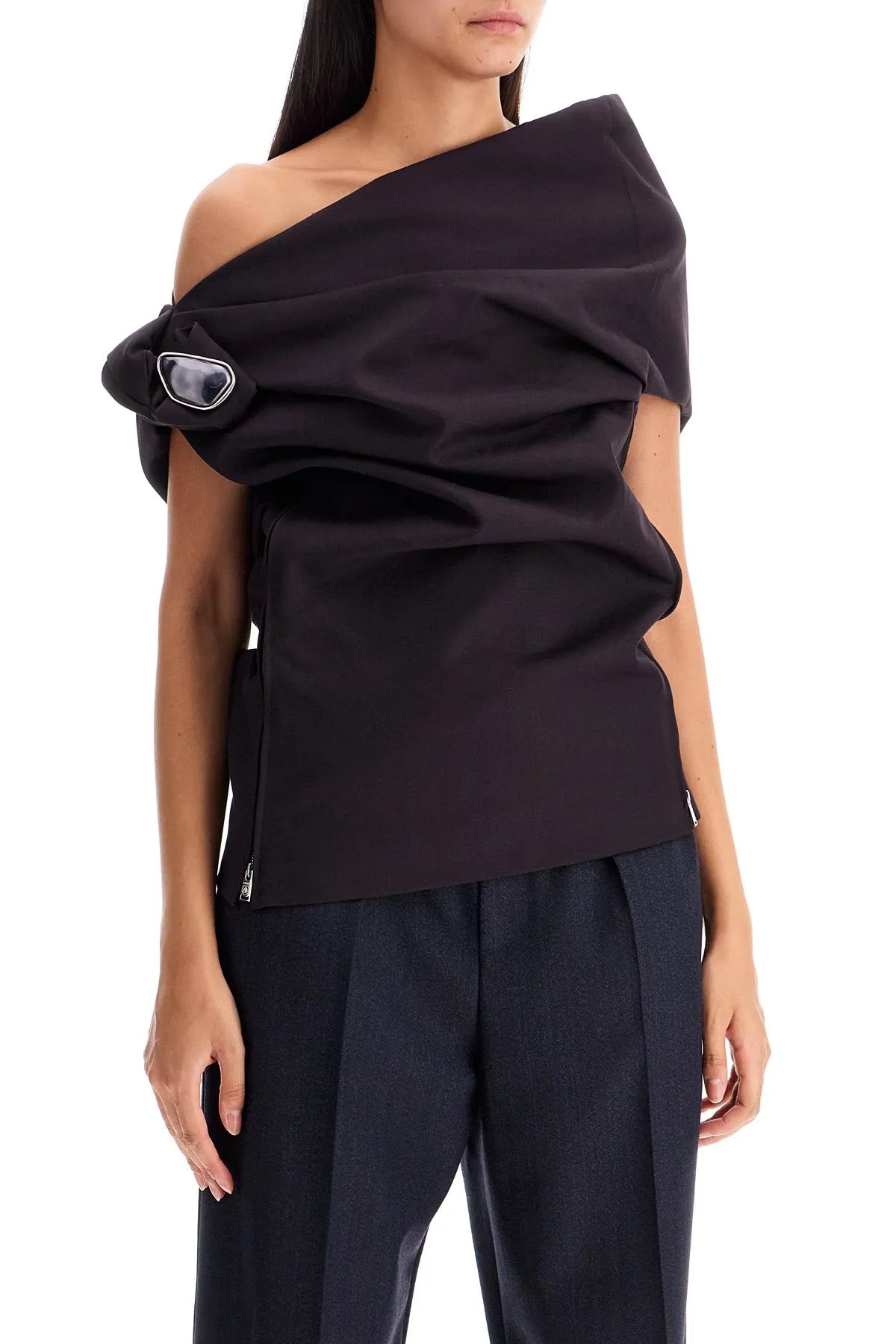 Lanvin Asymmetric Draped Top With Draped Neckline   Blue