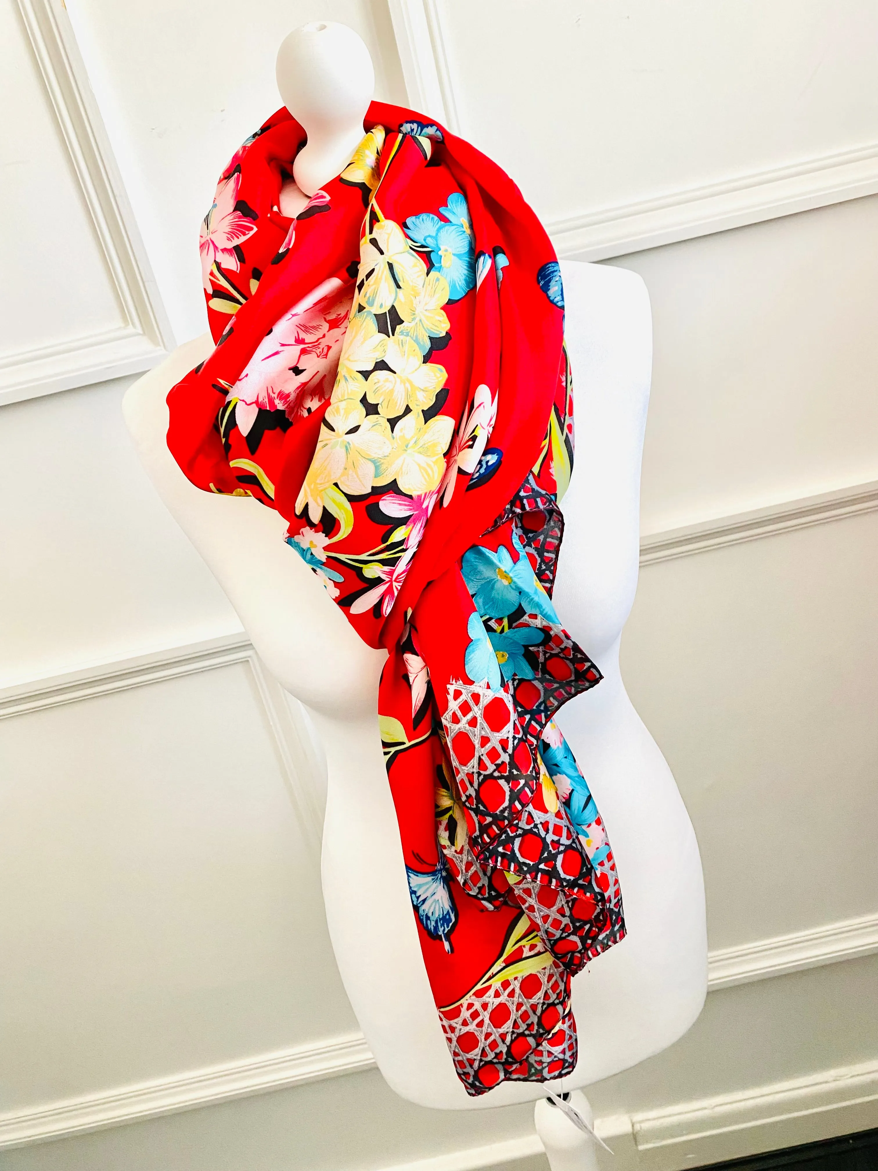 Layla Flower Sarong Scarf In Red