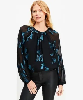 Loft Petite Metallic Jacquard Stretch Hem Blouse