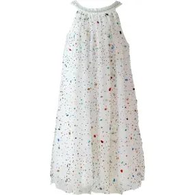 Lola + The Boys Rainbow Crystal Gem Halter Neck Sleeveless Dress, White