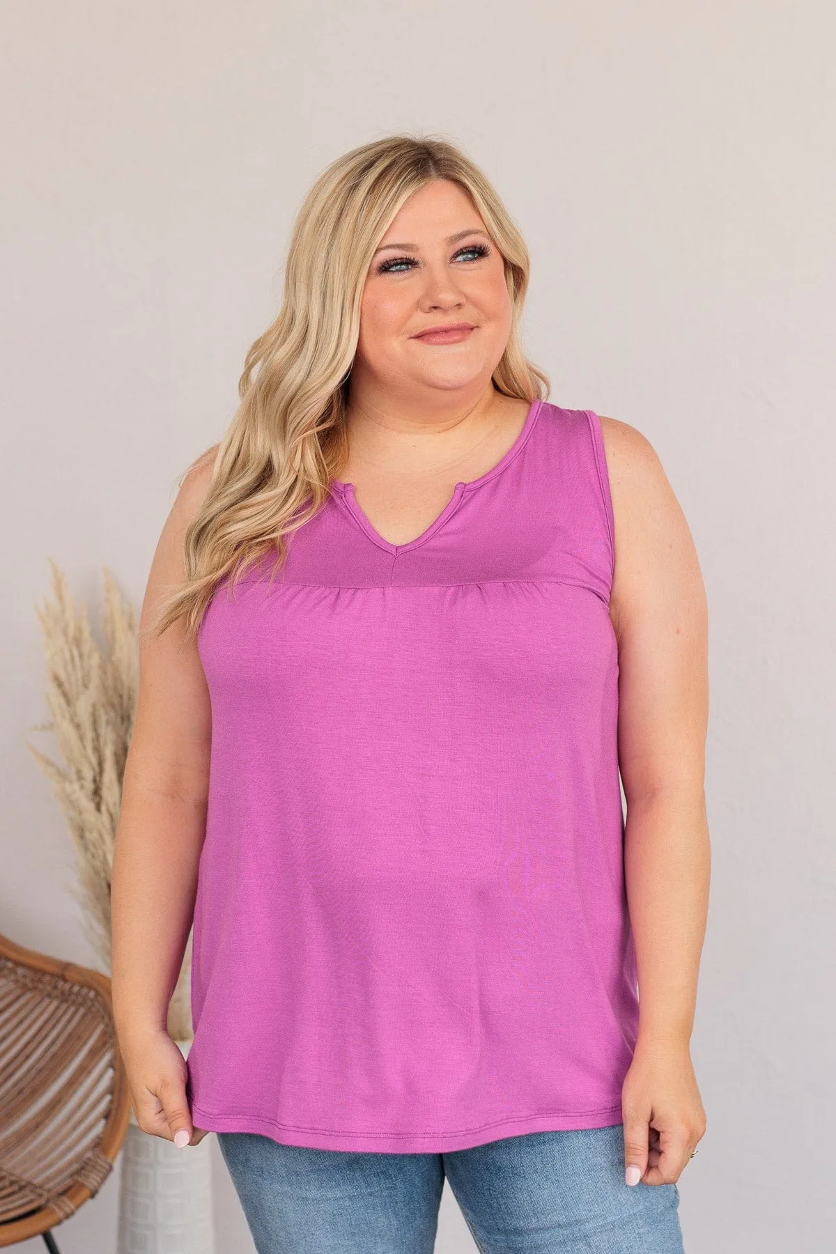 Love Is On My Side V-Neck Tank- Orchid