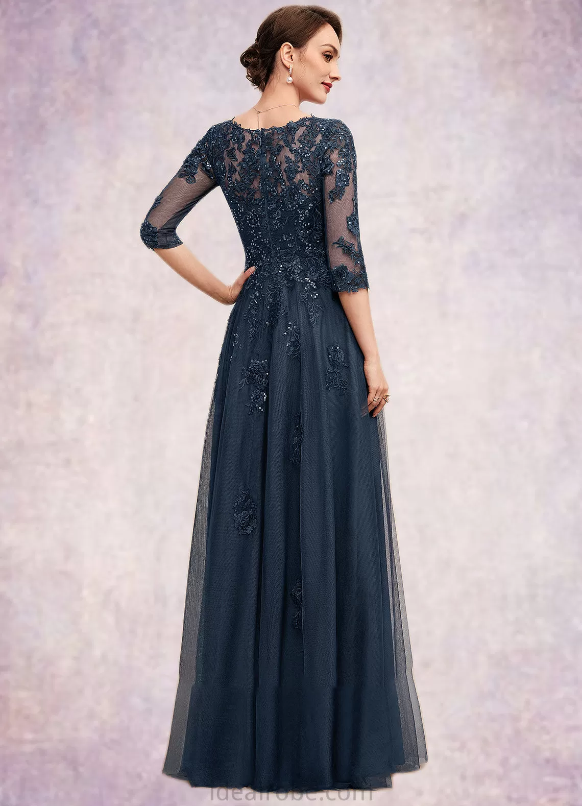 Mackenzie A-Line V-neck Floor-Length Tulle Lace Mother of the Bride Dress With Sequins STK126P0014543