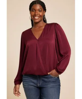 maurices 3X Plus Size Women's Bubble Hem Long Sleeve Blouse Red