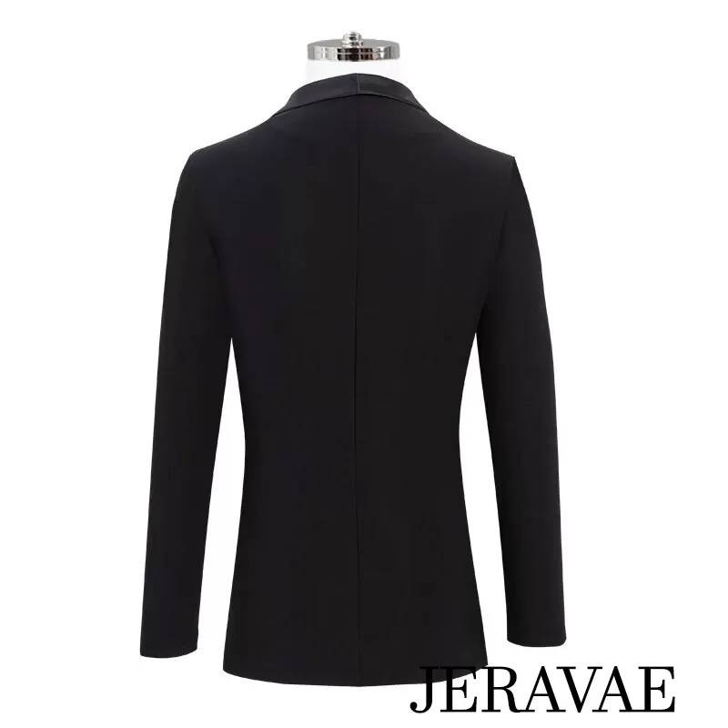 Men's Black Latin or Rhythm Shirt Jacket with Long Sleeves and V-Neckline M087 in Stock