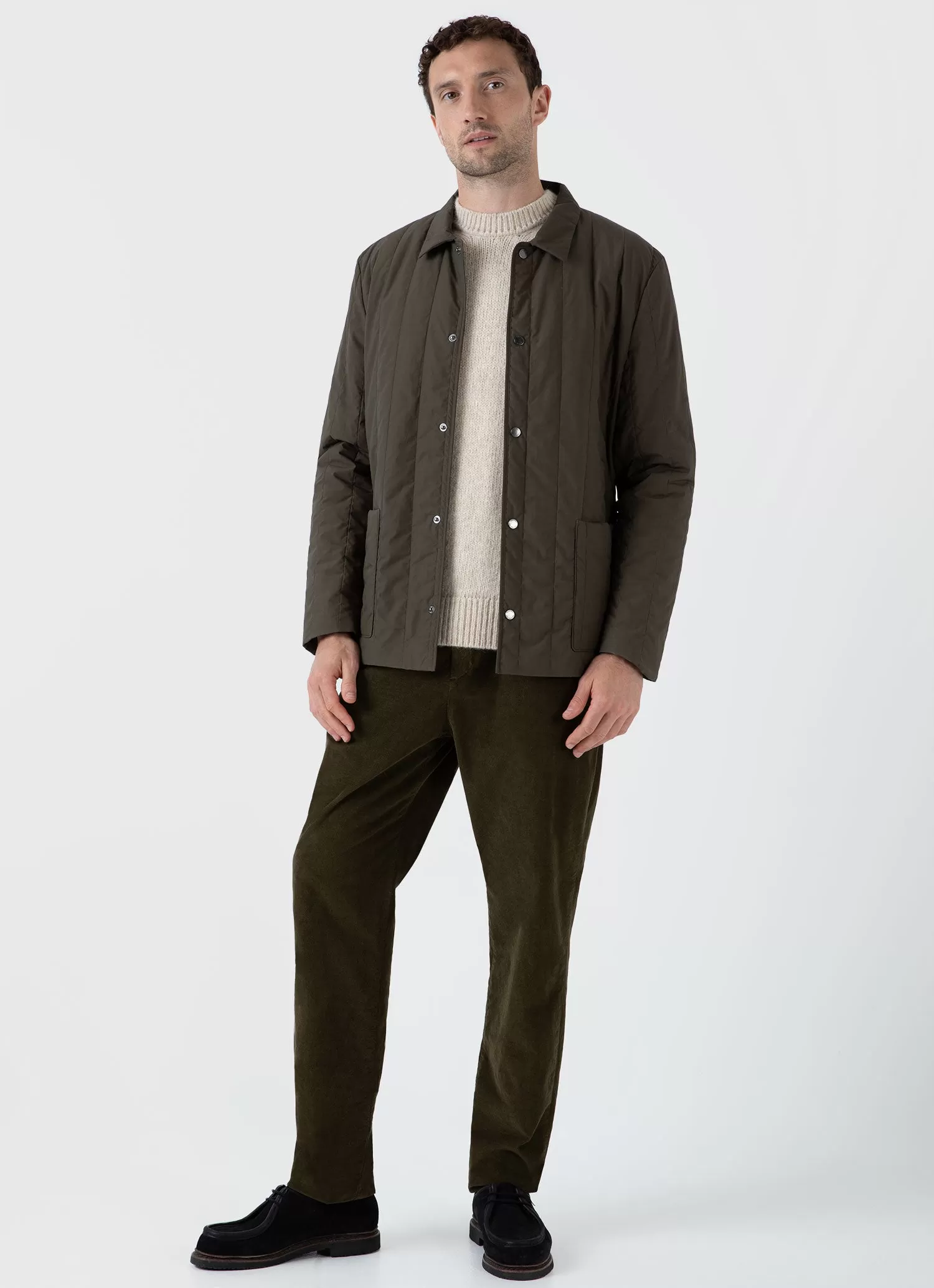 Men's Cellular Cord Drawstring Trouser in Dark Olive