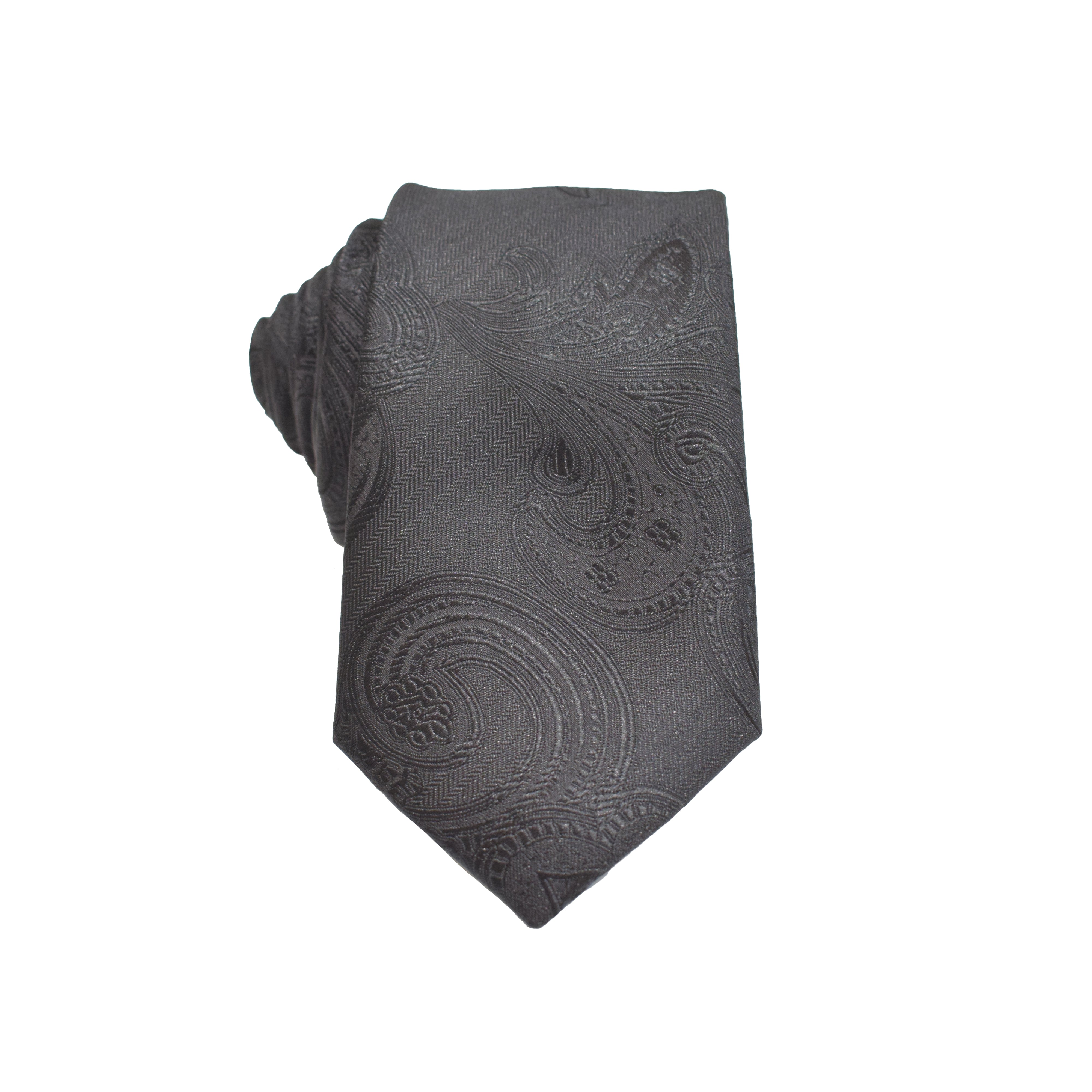 Mens Neck Tie - Black Paisley