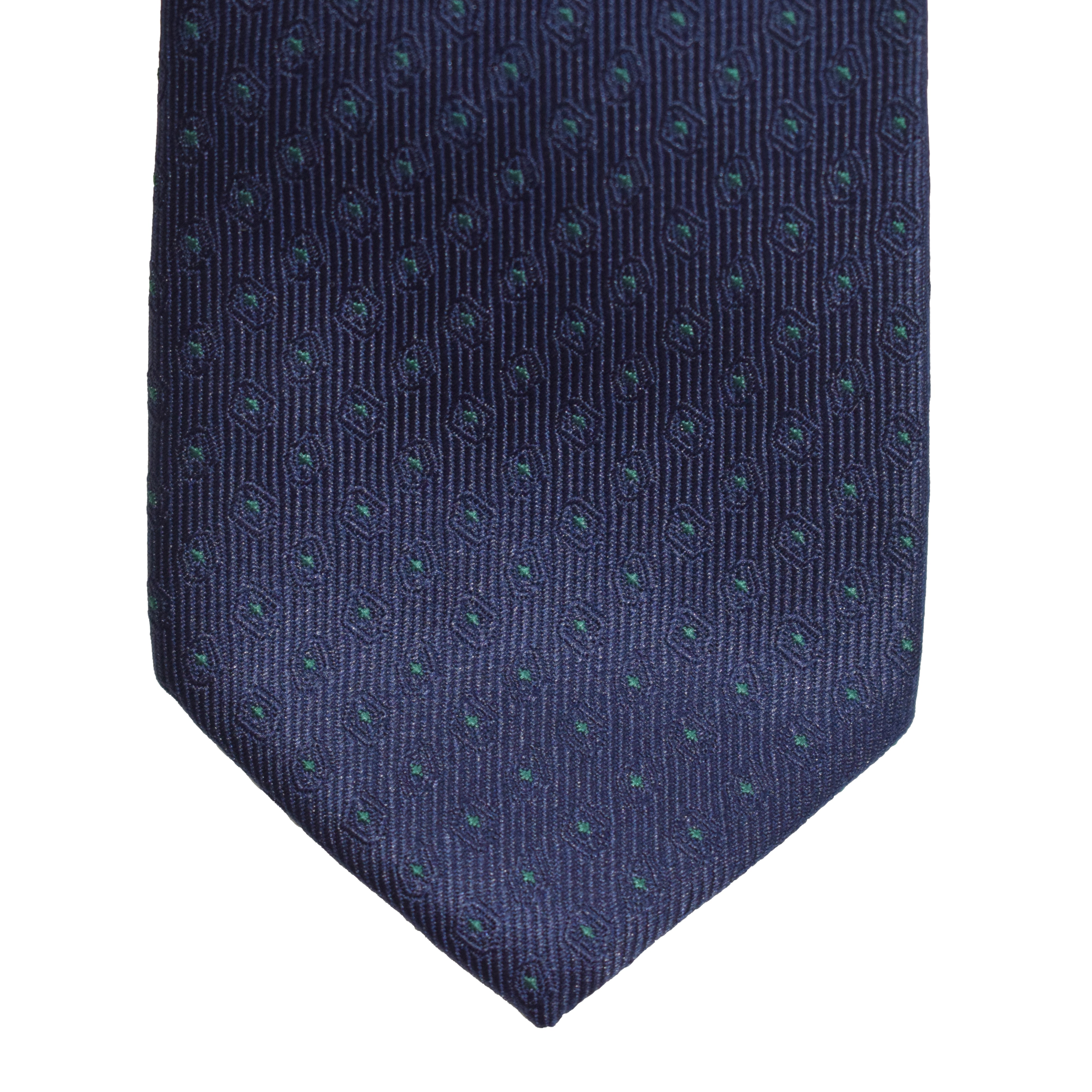 Mens Neck Tie - Navy Green Micro Polkadot