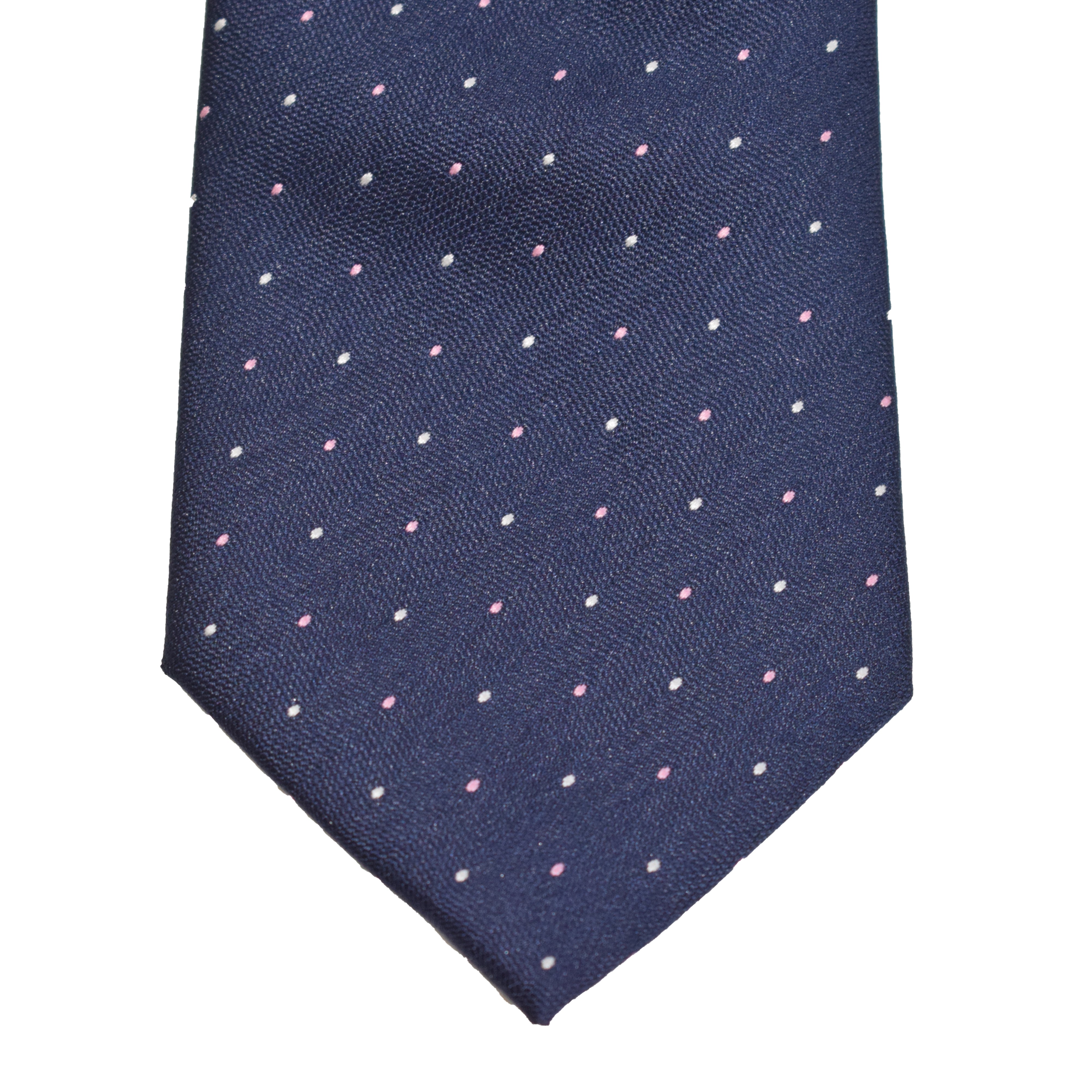 Mens Neck Tie - Navy Pink Micro Polkadot