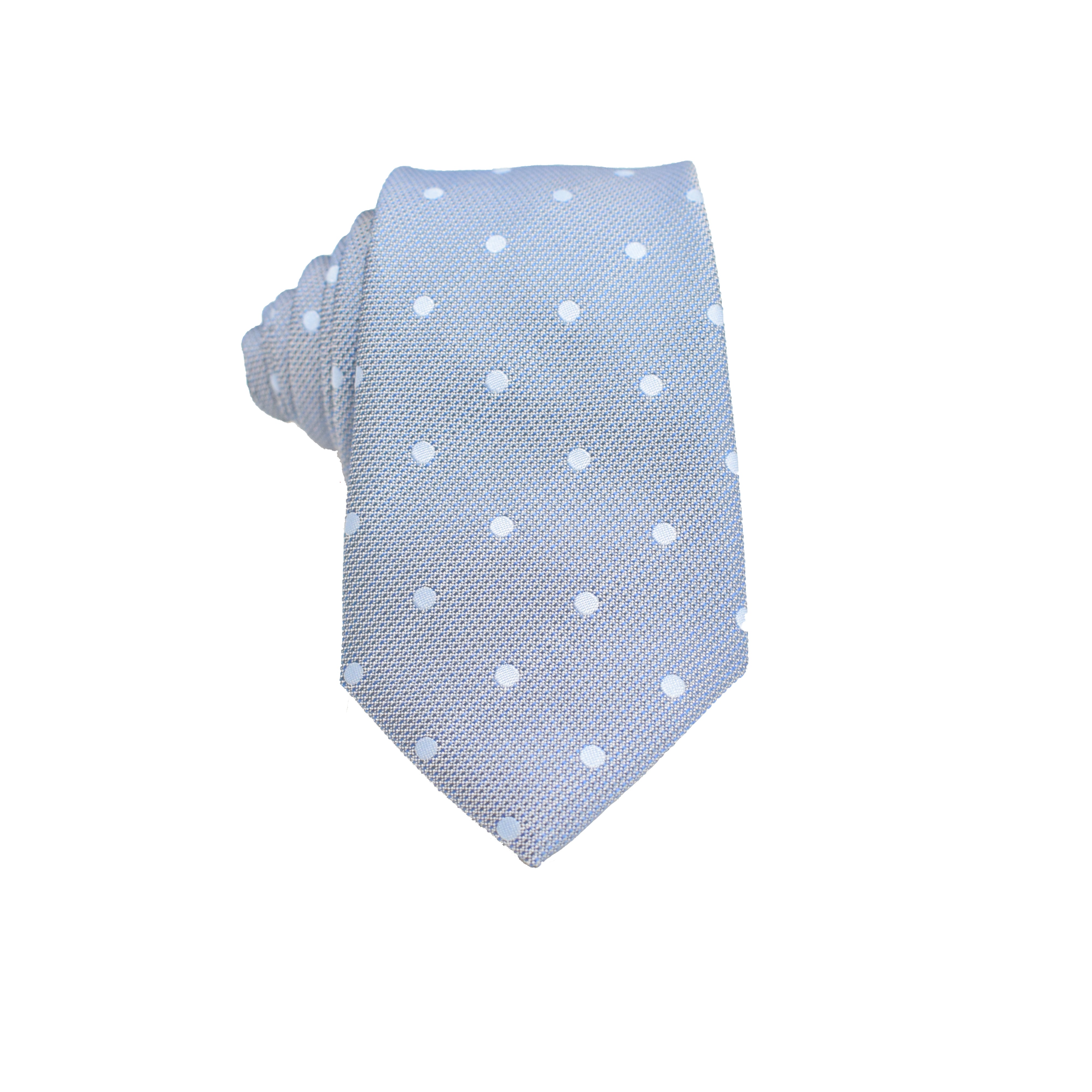 Mens Neck Tie - Stone Grey Blue Polkadot