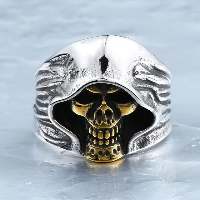 Men's Never Fade High Quality Punk Biker Ring with Cool Hell Death Skull