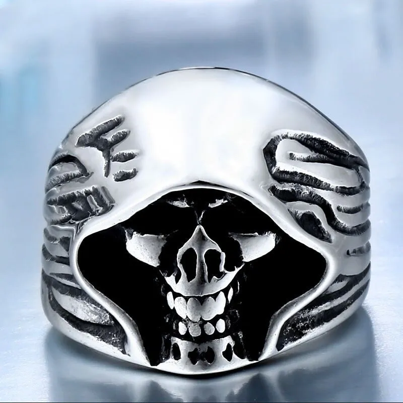 Men's Never Fade High Quality Punk Biker Ring with Cool Hell Death Skull