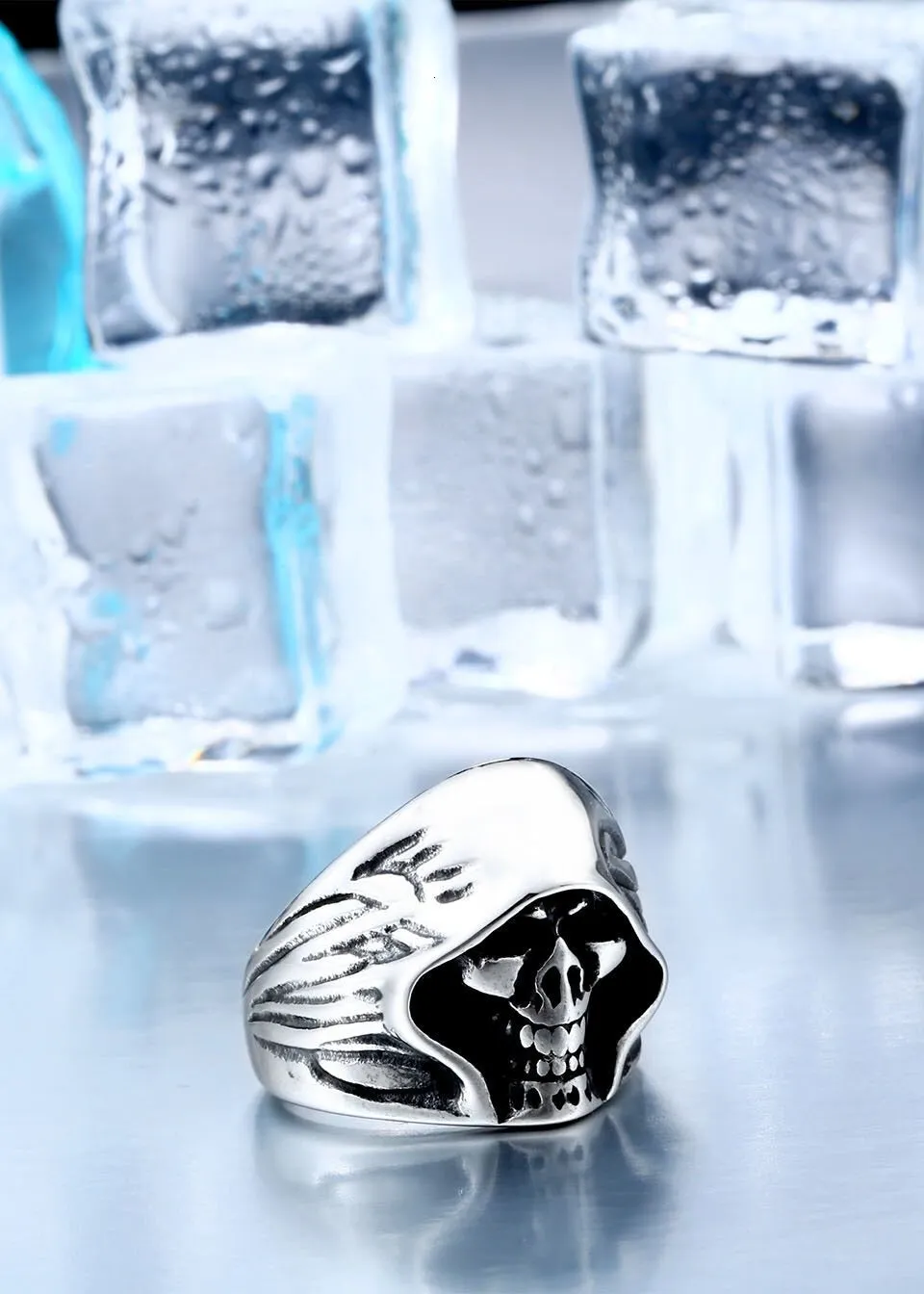 Men's Never Fade High Quality Punk Biker Ring with Cool Hell Death Skull