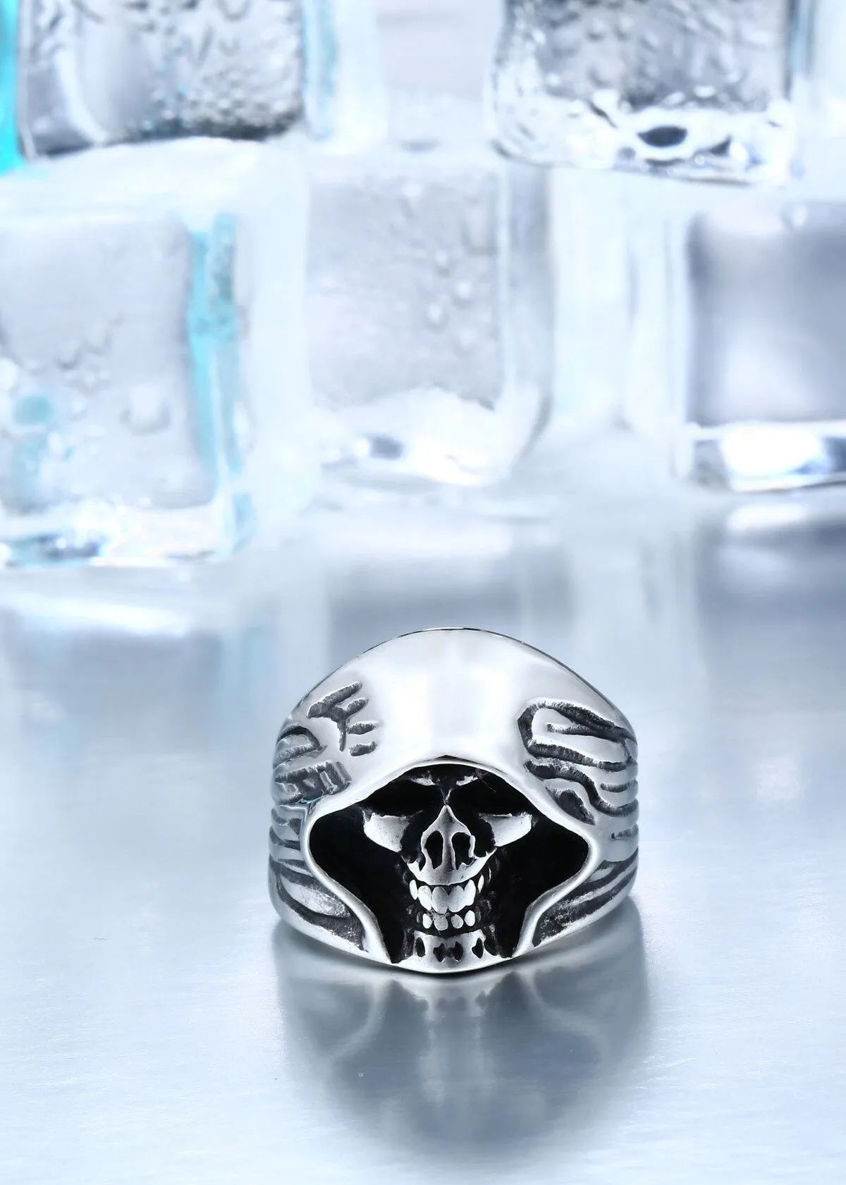 Men's Never Fade High Quality Punk Biker Ring with Cool Hell Death Skull