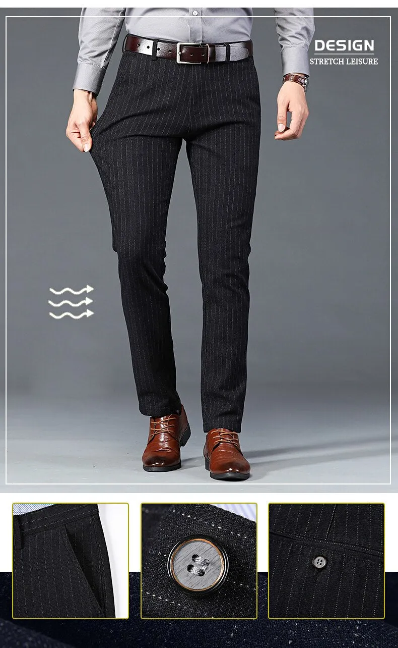 Men's Polyester Plaid Pattern Slim Fit Business Casual Formal Pants