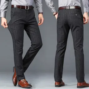 Men's Polyester Plaid Pattern Slim Fit Business Casual Formal Pants