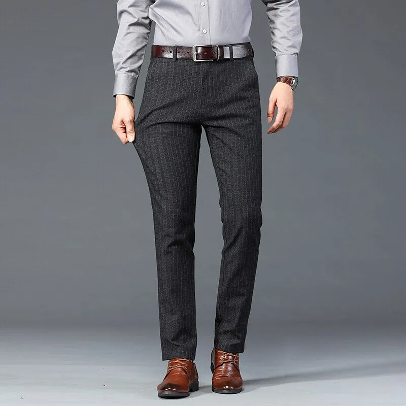 Men's Polyester Plaid Pattern Slim Fit Business Casual Formal Pants