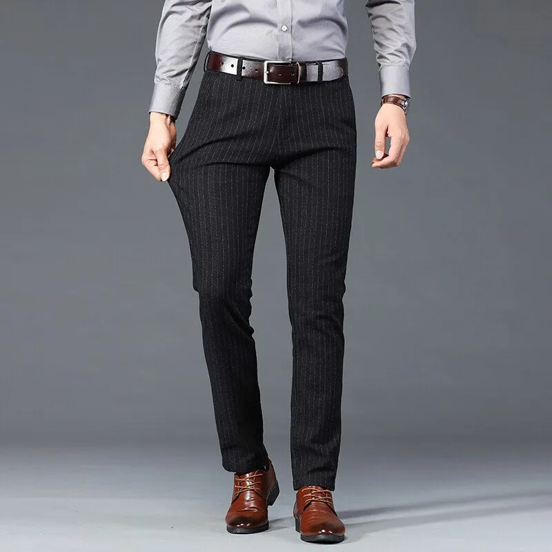 Men's Polyester Plaid Pattern Slim Fit Business Casual Formal Pants