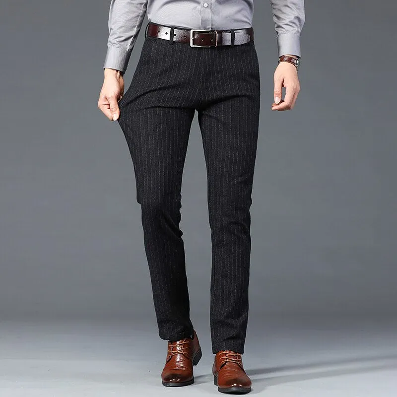 Men's Polyester Plaid Pattern Slim Fit Business Casual Formal Pants