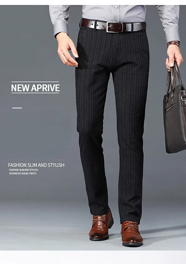 Men's Polyester Plaid Pattern Slim Fit Business Casual Formal Pants