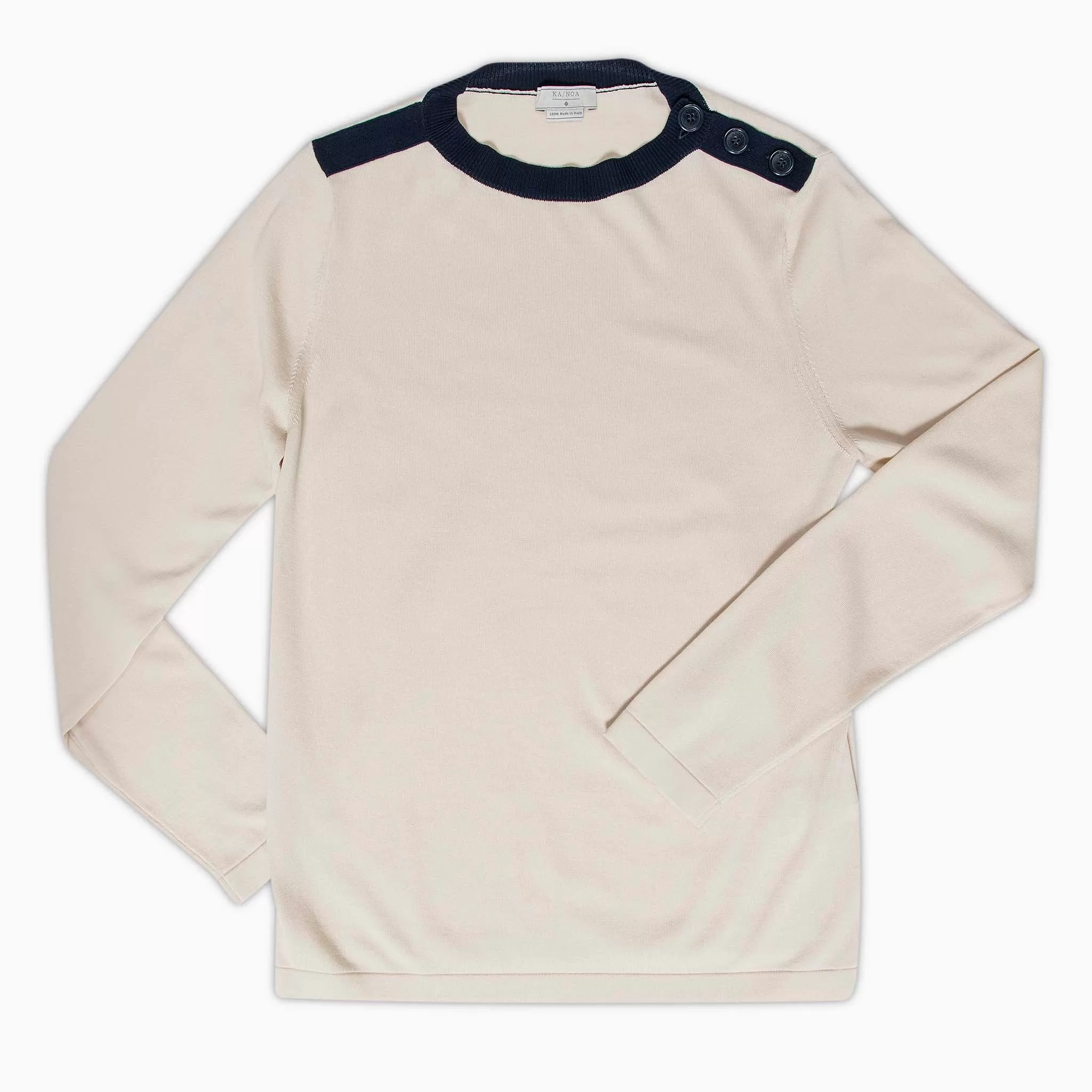 Michael long sleeved jumper with navy-style neckline (creme and dark blue)