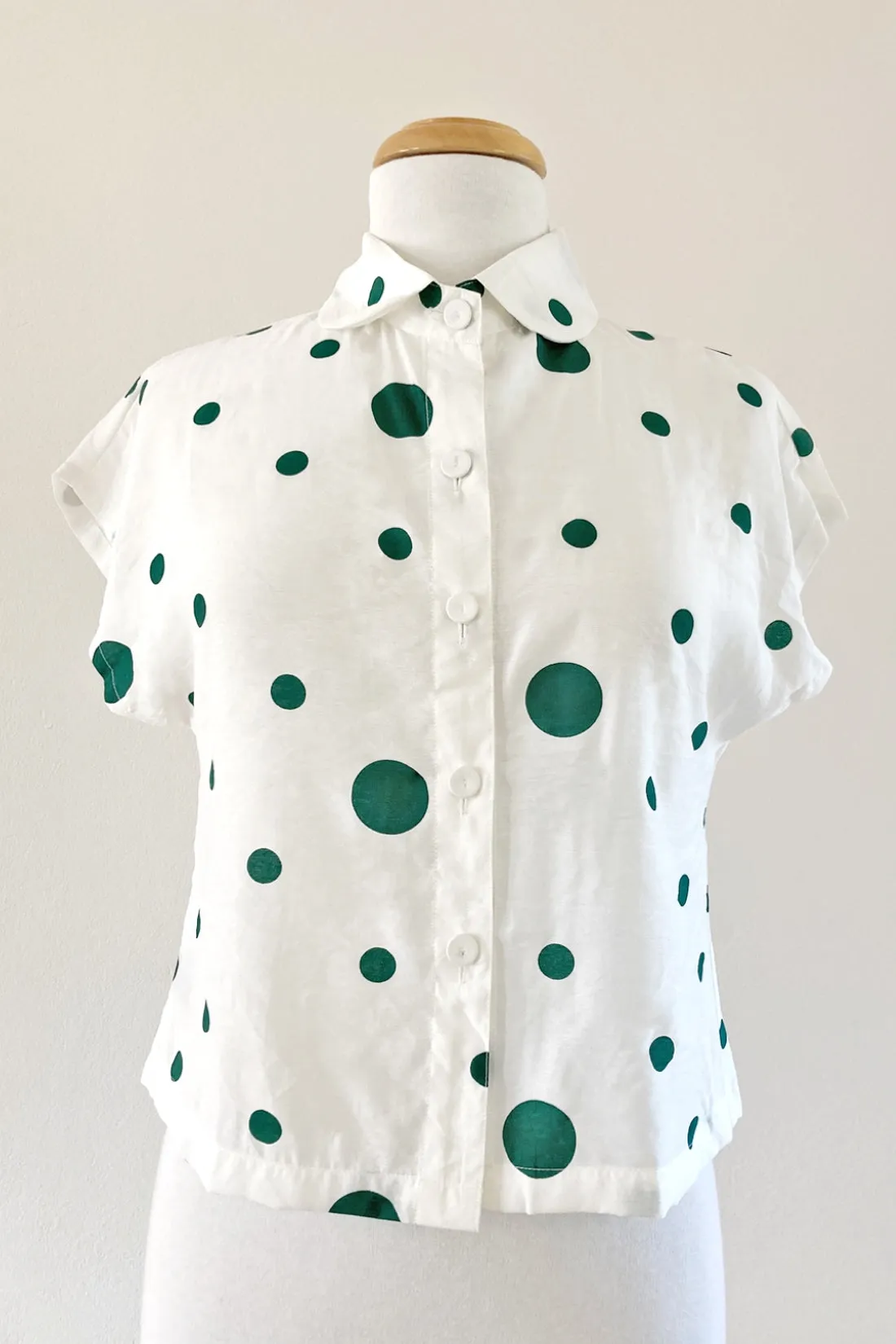 Minki Cream & Green Polka Dots Blouse