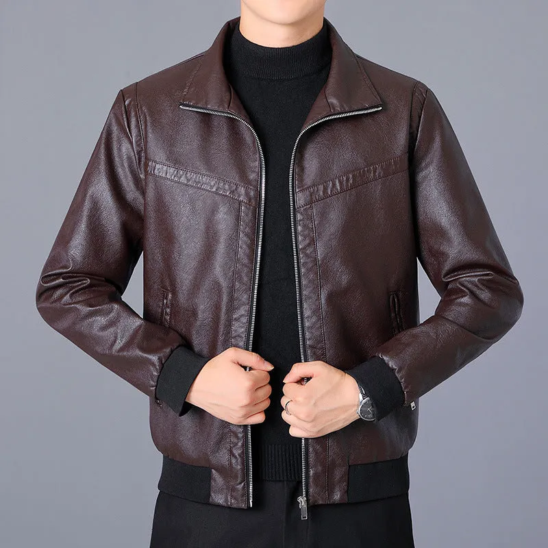 New Style Lapel Leather Jacket Men's