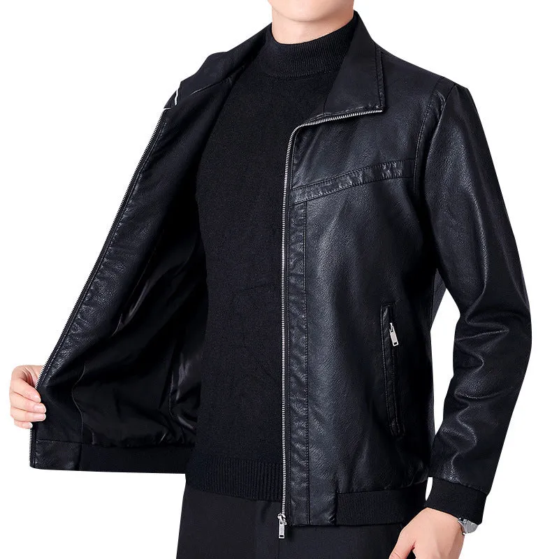 New Style Lapel Leather Jacket Men's