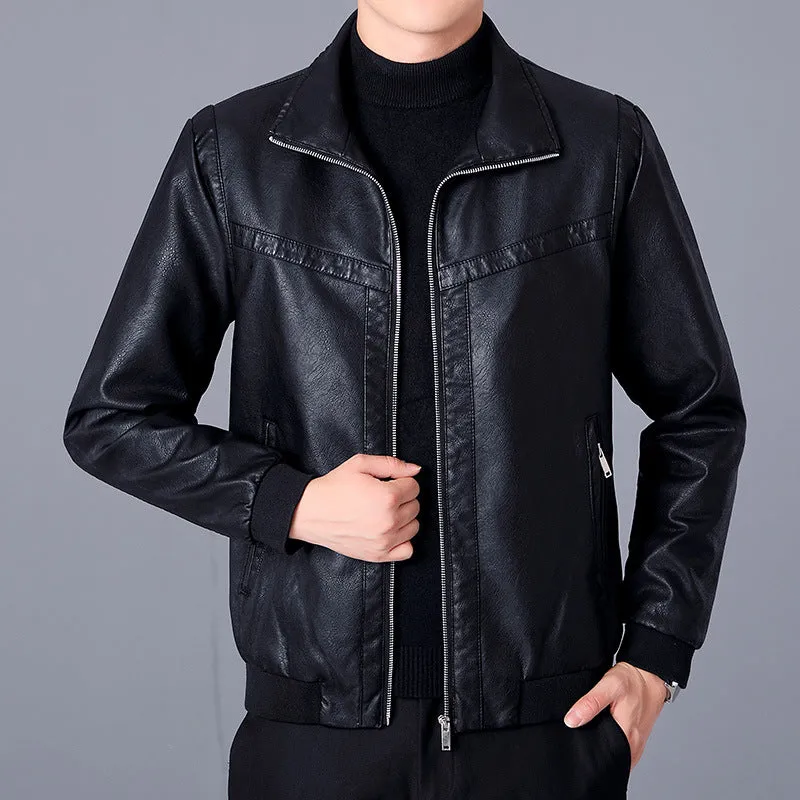 New Style Lapel Leather Jacket Men's