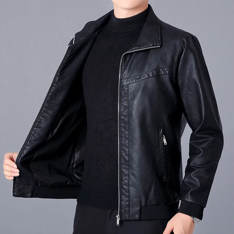 New Style Lapel Leather Jacket Men's