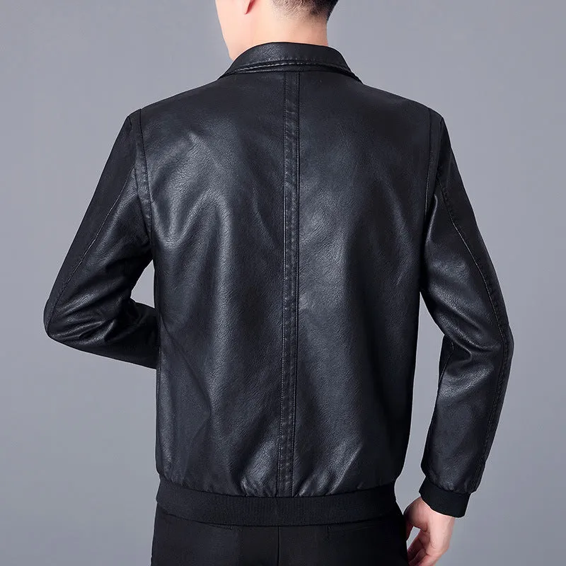 New Style Lapel Leather Jacket Men's