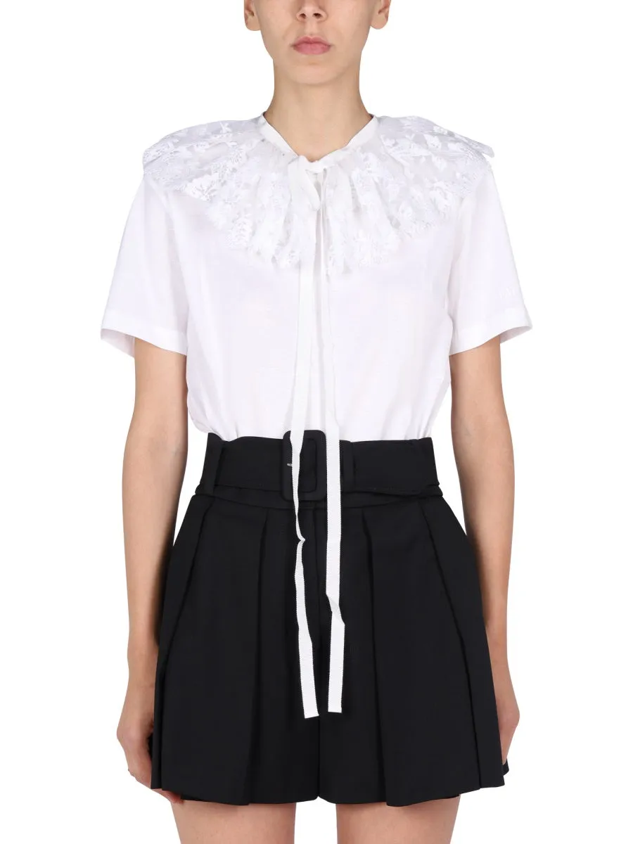 Patou Laced Detail Tie-Neck Top