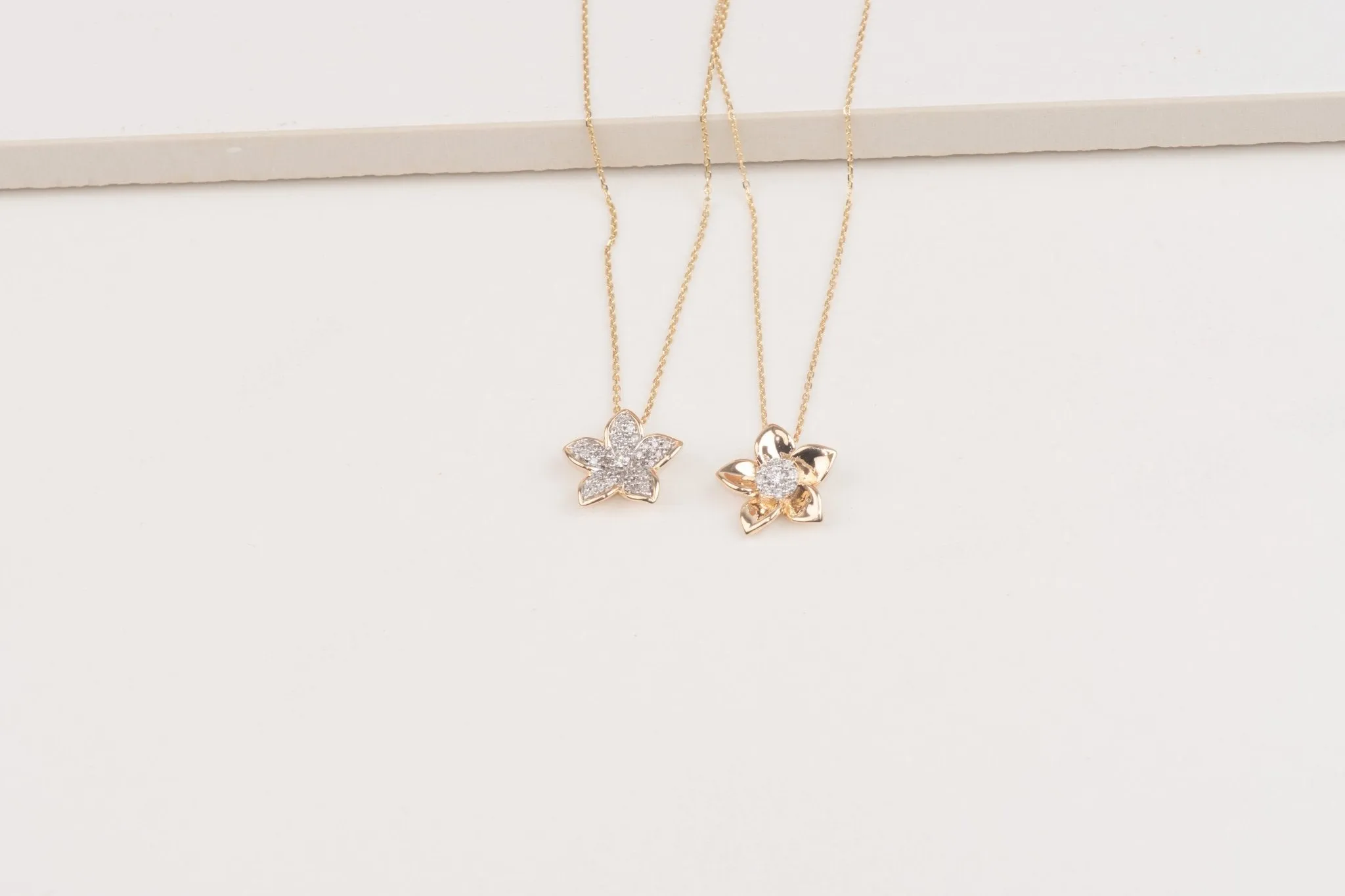 Pave Five Flower Diamond Petal Necklace with Thin Gold Bezel