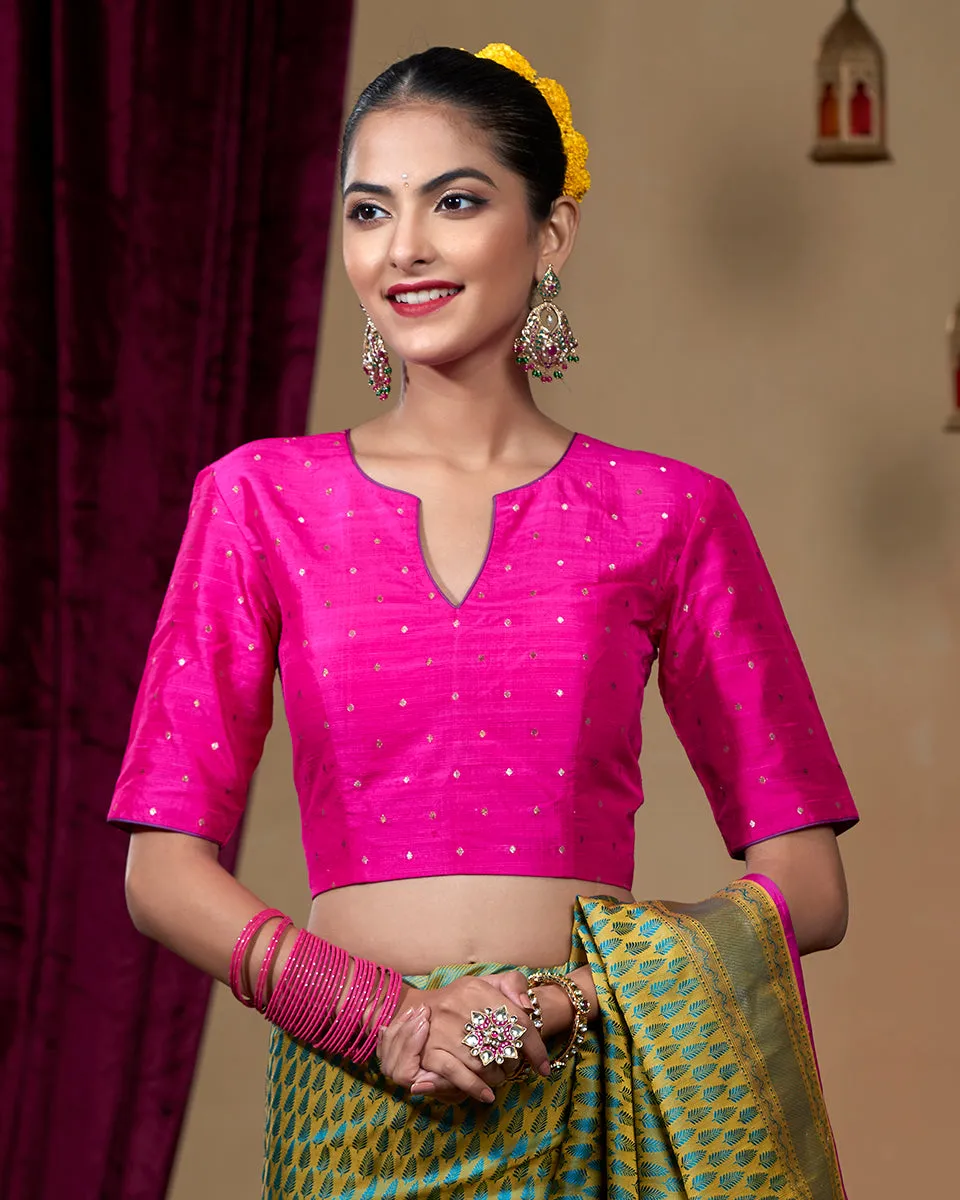 Pink Banarasi Tusser Silk Blouse with Zari Booti