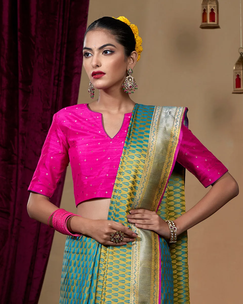 Pink Banarasi Tusser Silk Blouse with Zari Booti