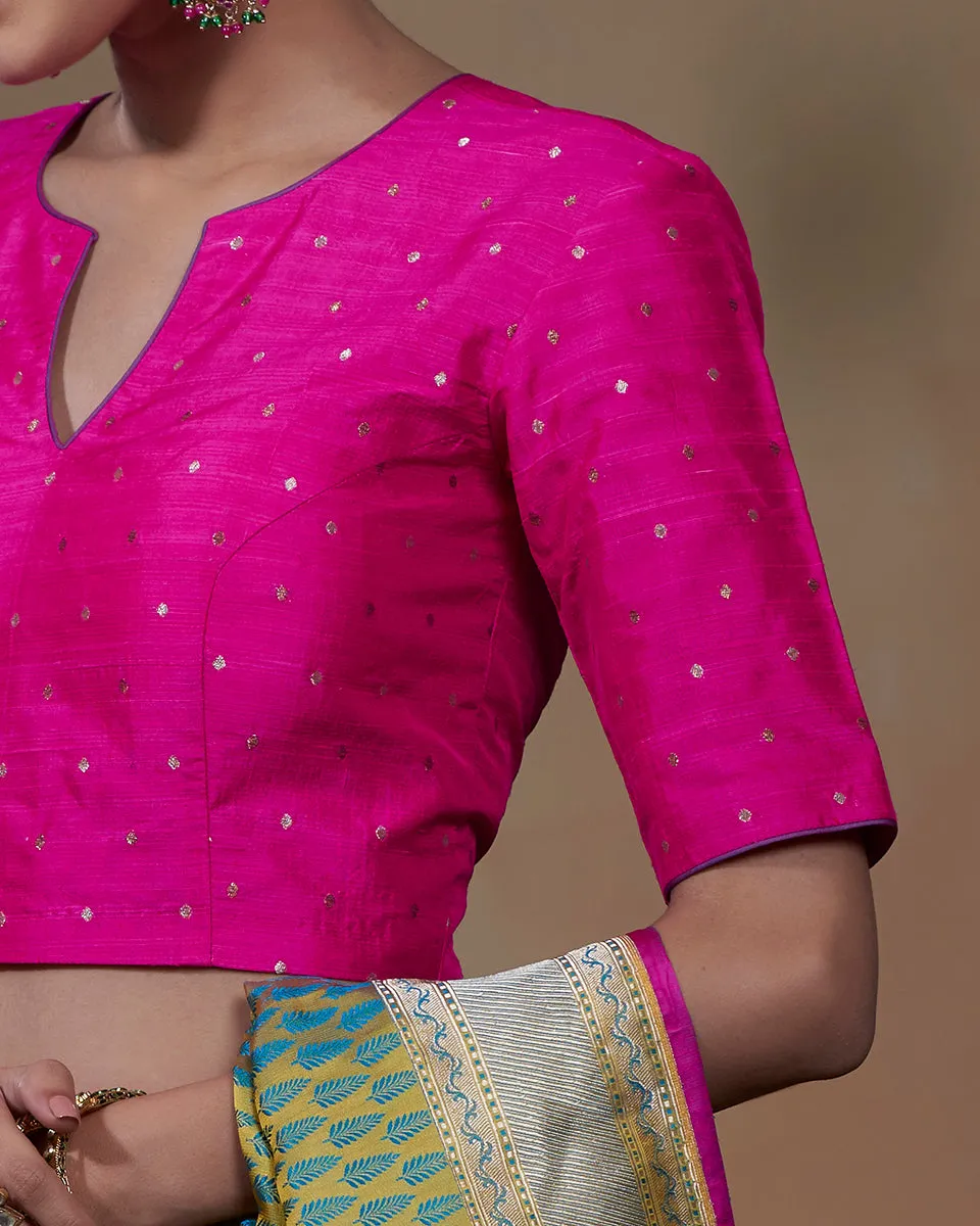 Pink Banarasi Tusser Silk Blouse with Zari Booti