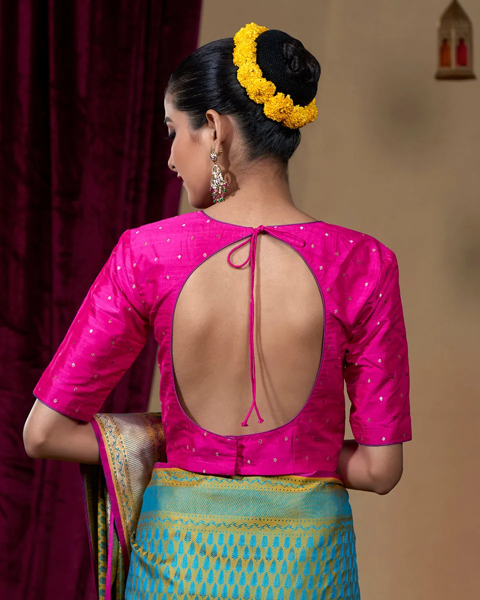 Pink Banarasi Tusser Silk Blouse with Zari Booti