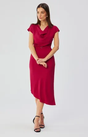 Plum asymmetrical sheath dress with cowl neckline