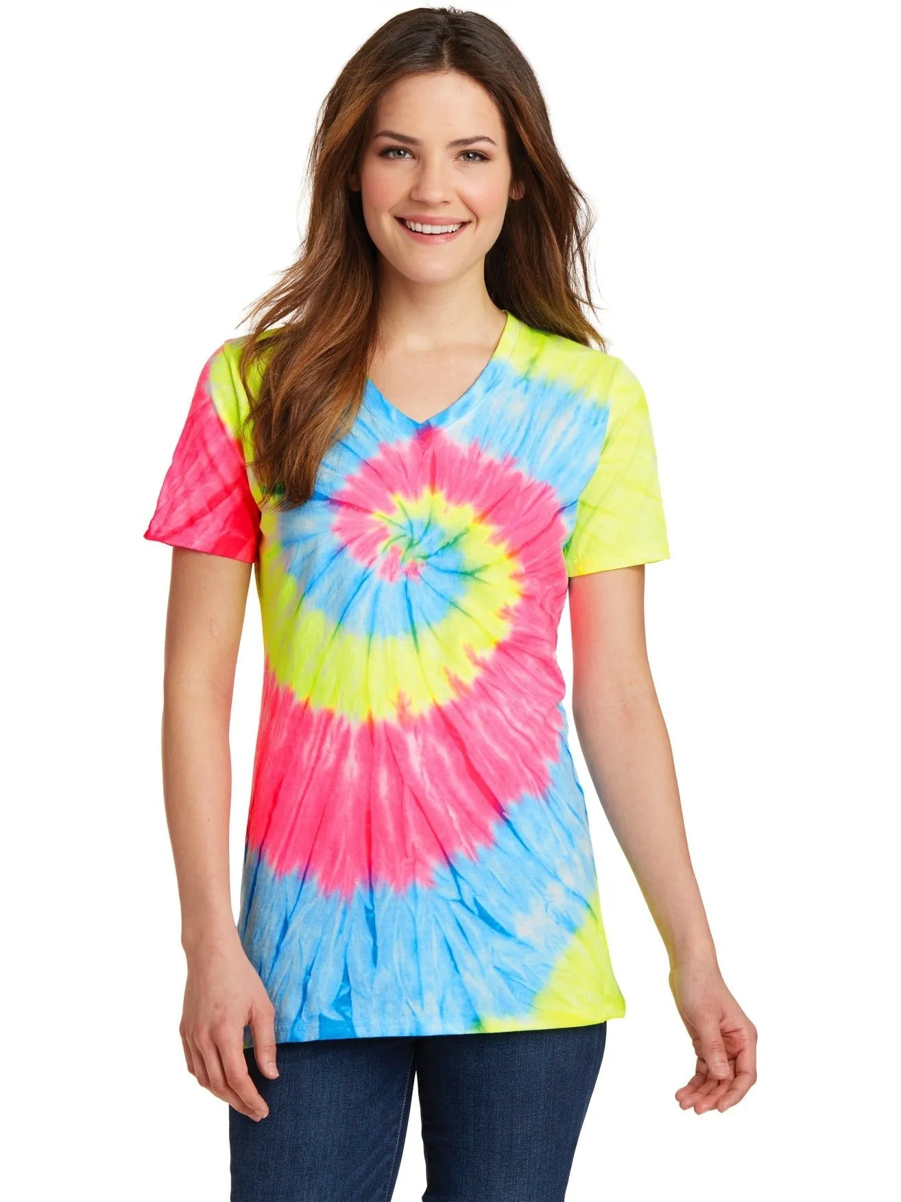 Port & Company Ladies Tie-Dye V-Neck Tee