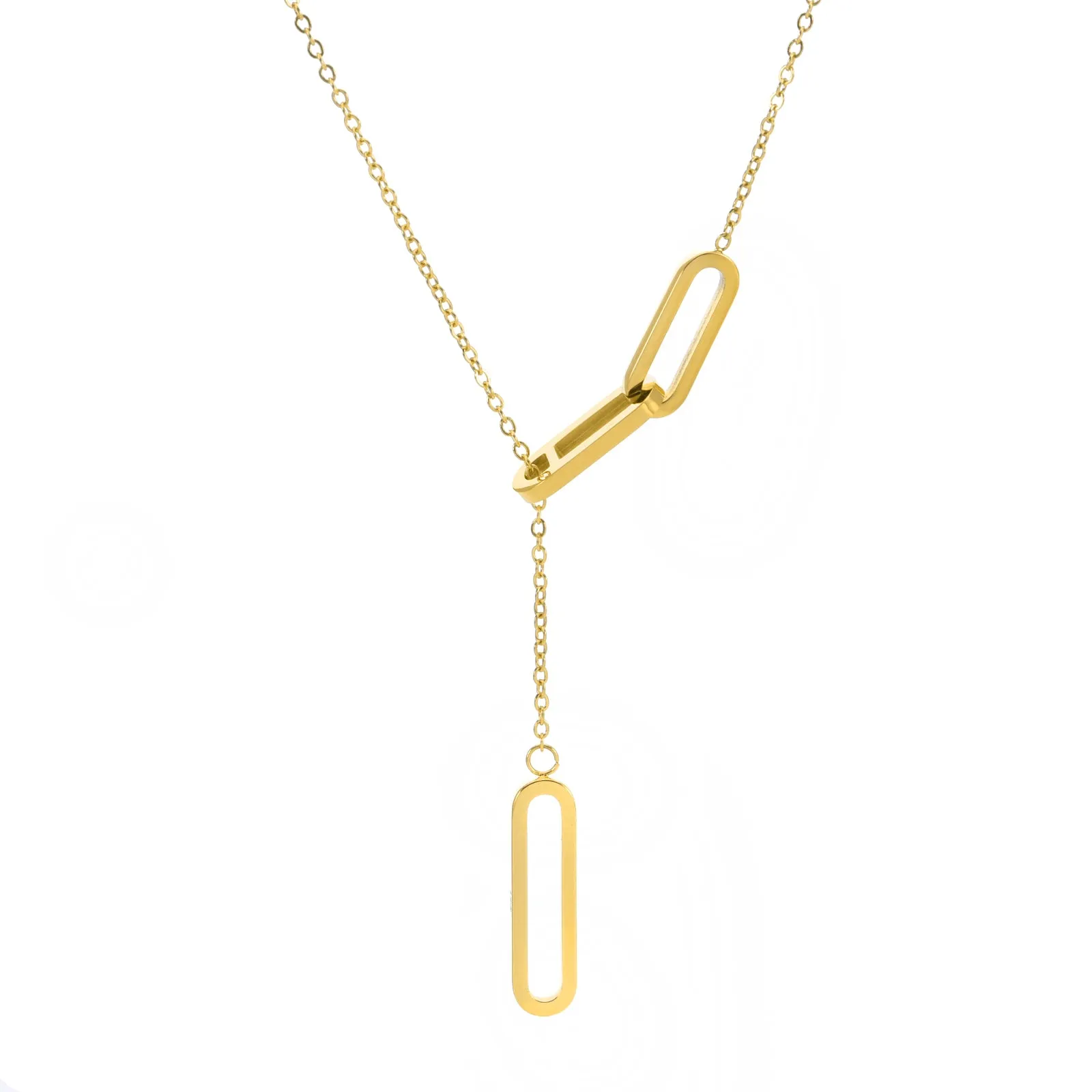 PT330G B.Tiff Gold Plated Stainless Steel Adjustable Thin Rolo Chain Necklace with Paperclip Links