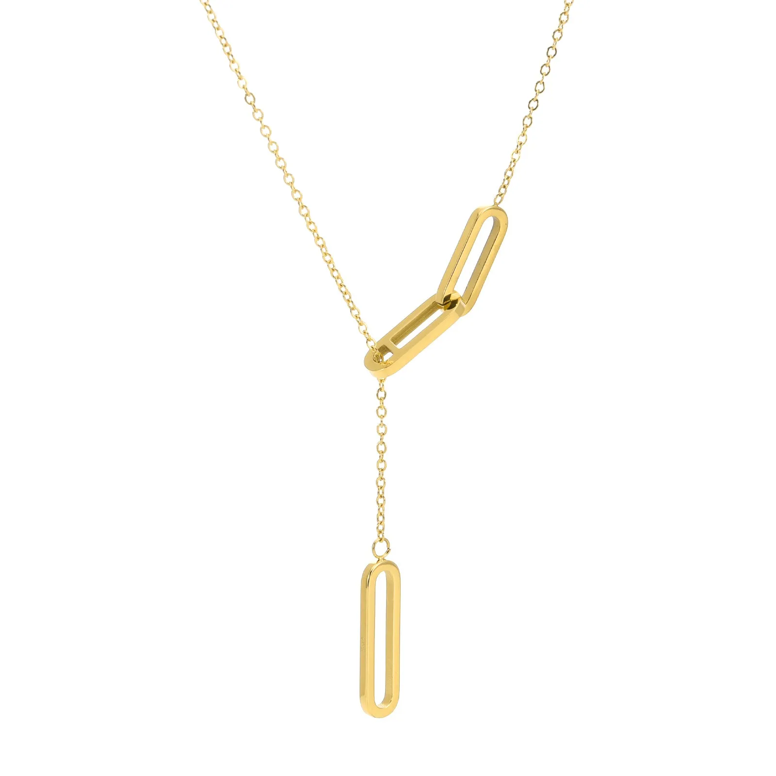 PT330G B.Tiff Gold Plated Stainless Steel Adjustable Thin Rolo Chain Necklace with Paperclip Links